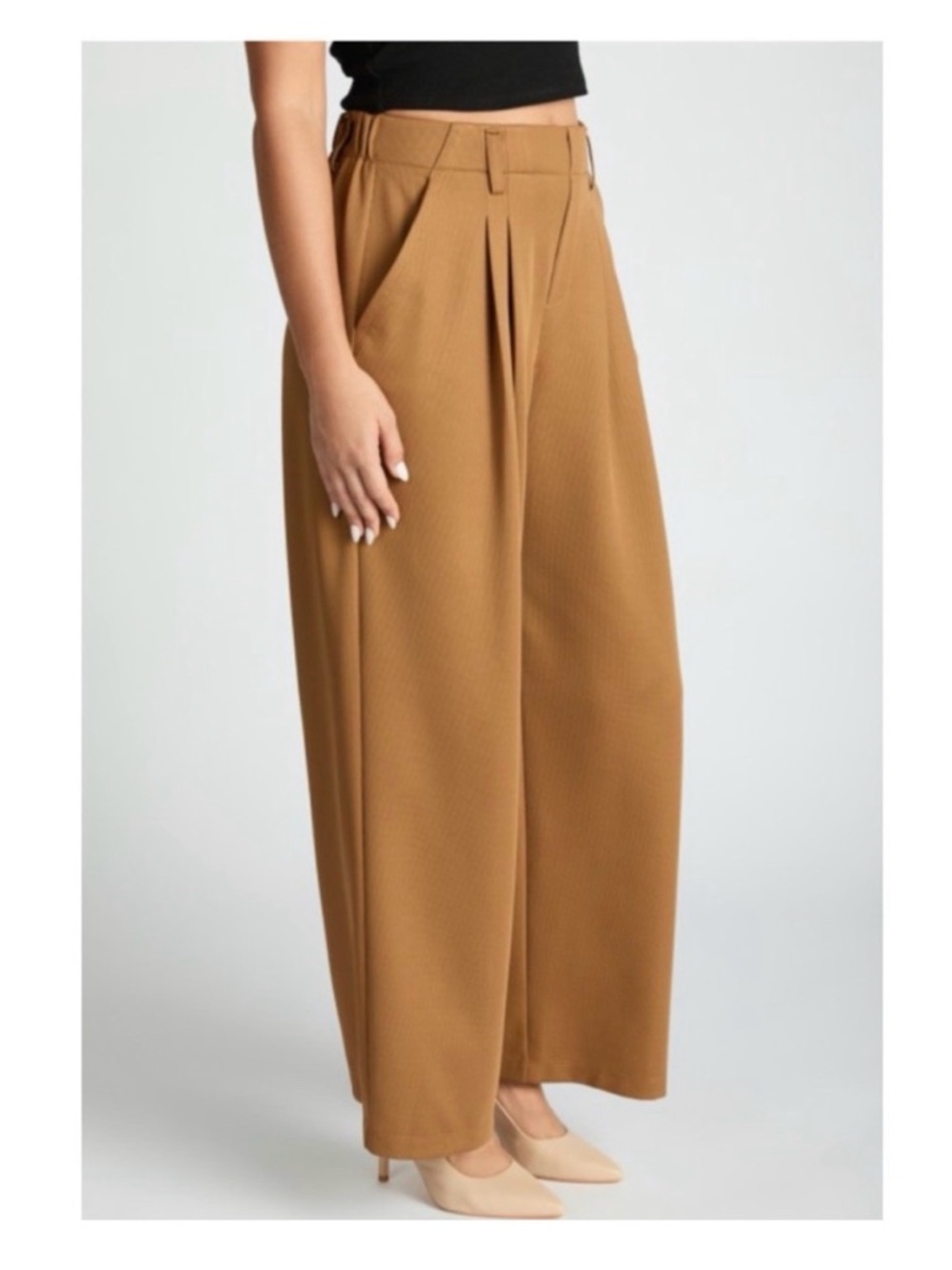 Wide-Leg High-Rise Trousers Pants in Caramel - Picture 2 of 7